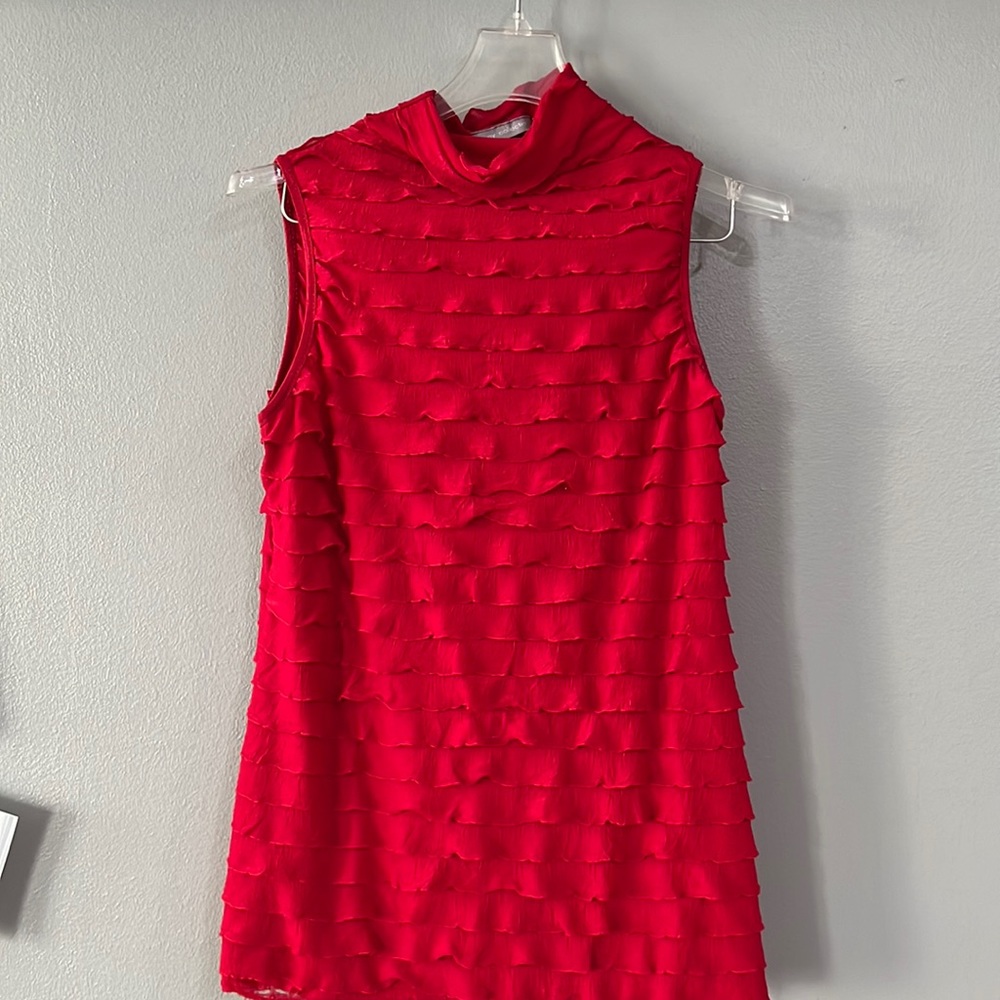 NY Collection, size M high neck red ruffled sleeveless shell